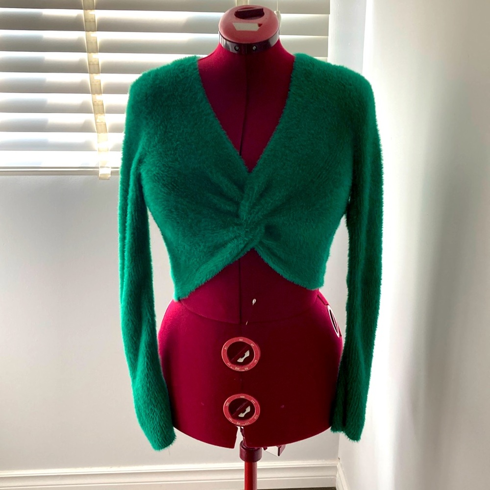 Aerie Super Soft Green Crop Sweater, Sz S New